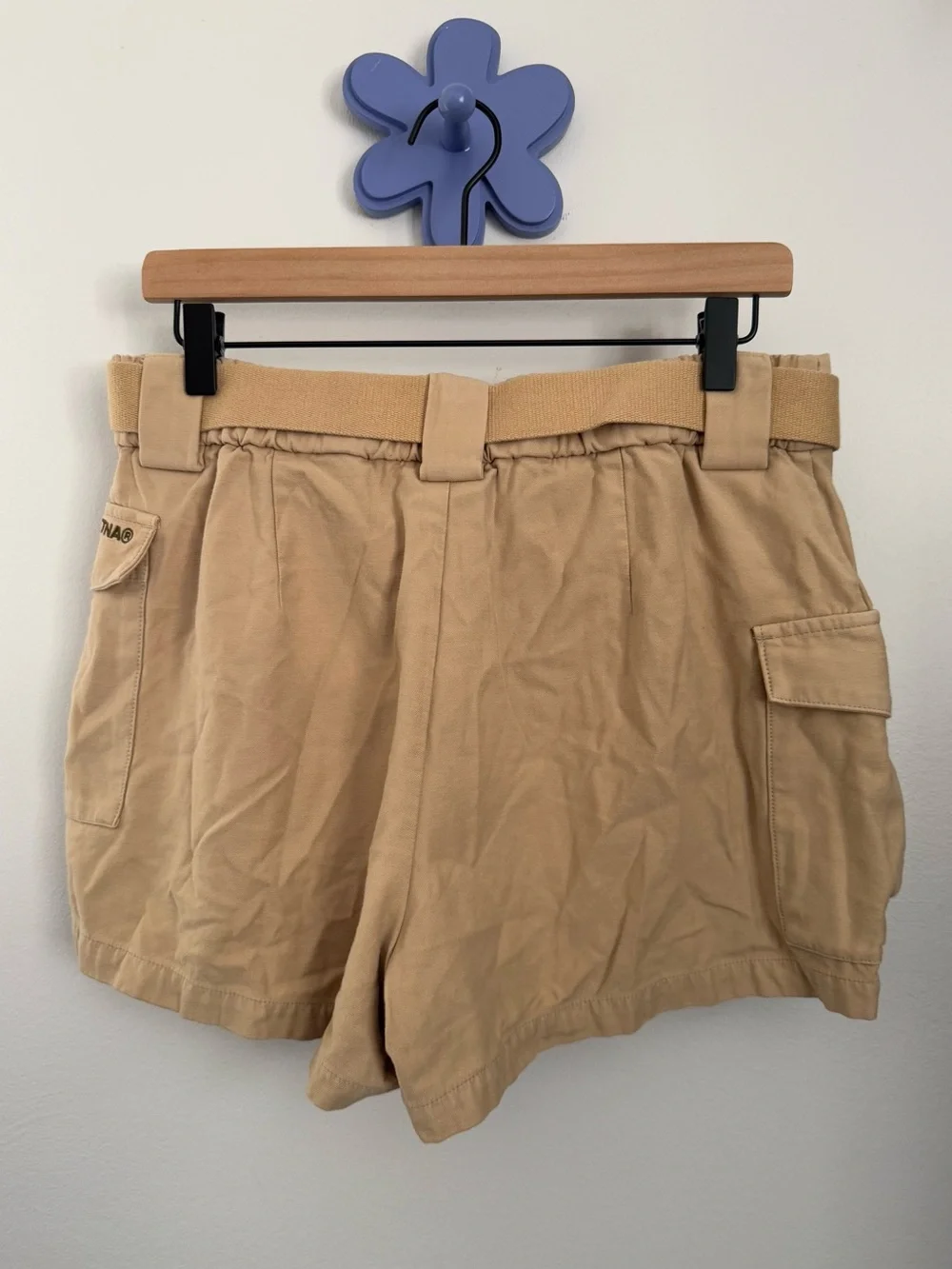 Aritzia TNA Large Curtis Cargo Shorts Tan Neutral Utility Safari Outdoor Belt